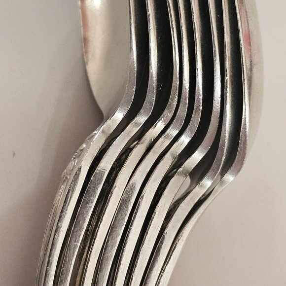 8 Rogers Art Nouveau Floral Teaspoons 6" flower handle 1930s silverplate - Picture 11 of 11